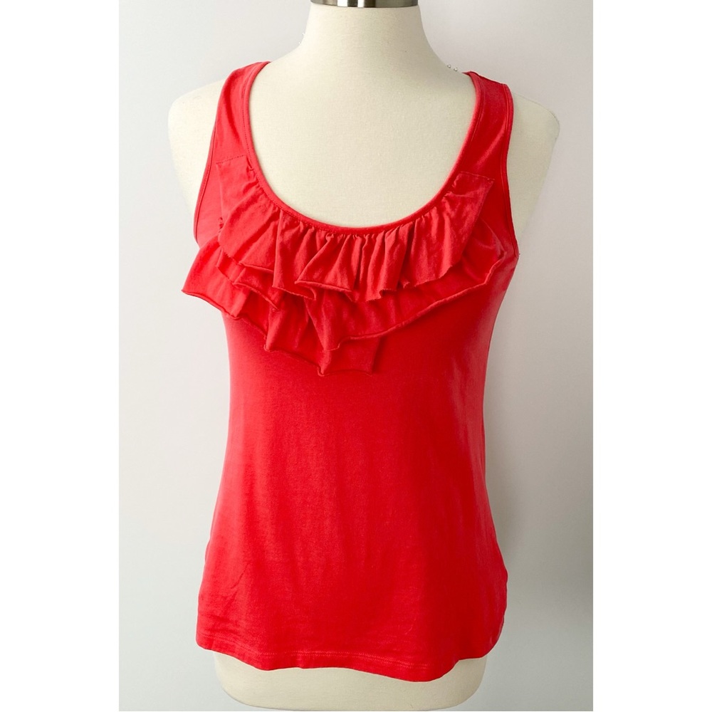 Express Tiered Ruffle Front Sleeveless Cotton Tank Coral Small INV179